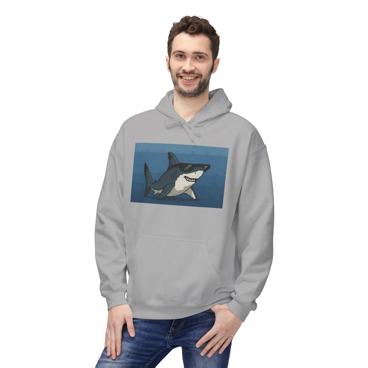 Cool Pixel Shark Unisex Midweight Softstyle Fleece Hoodie