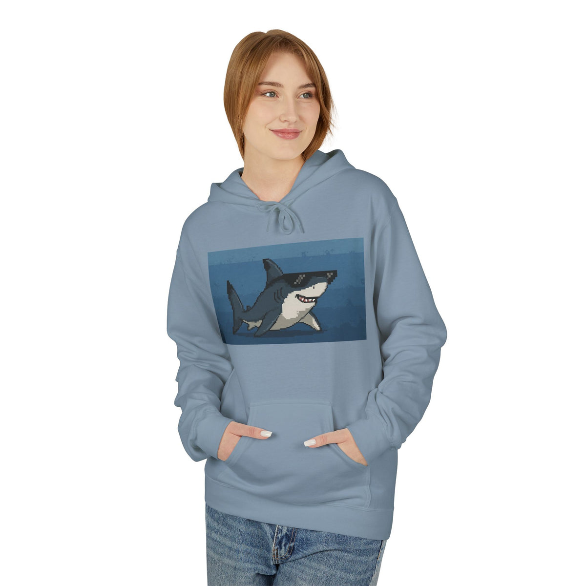 Cool Pixel Shark Unisex Midweight Softstyle Fleece Hoodie