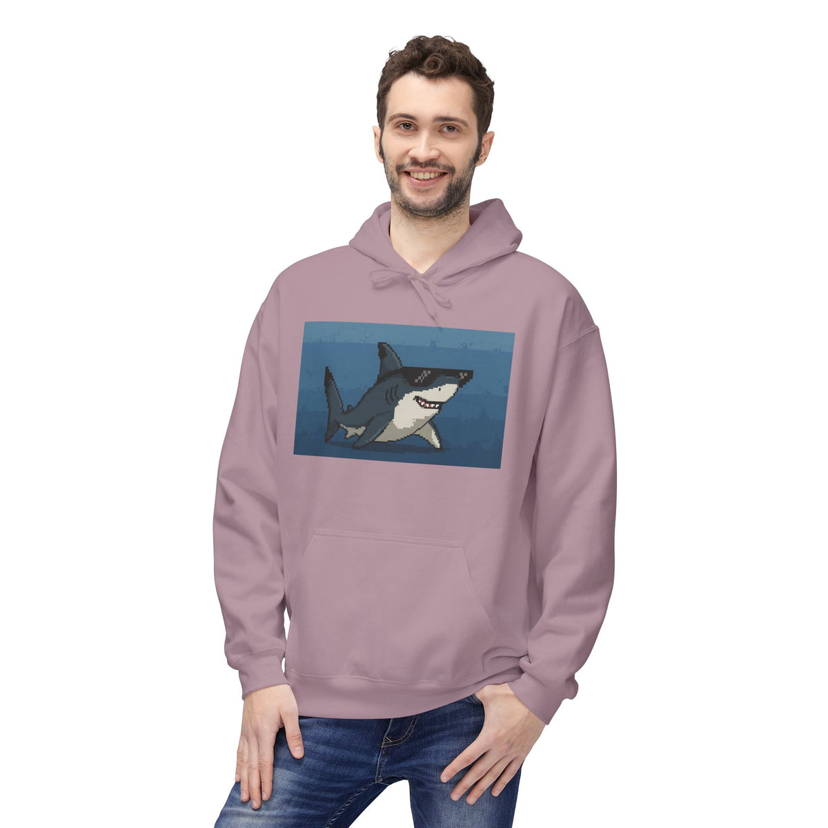 Cool Pixel Shark Unisex Midweight Softstyle Fleece Hoodie