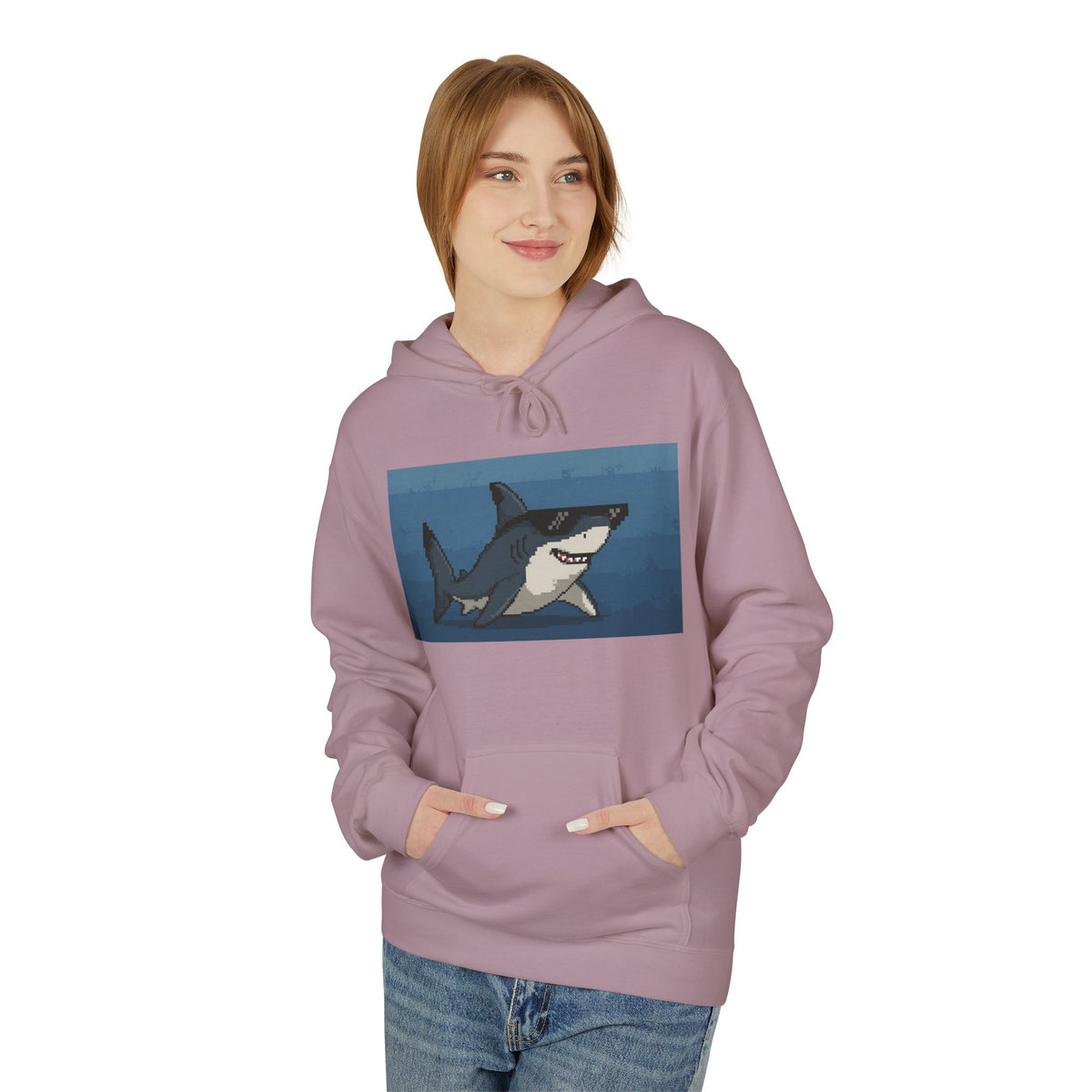 Cool Pixel Shark Unisex Midweight Softstyle Fleece Hoodie