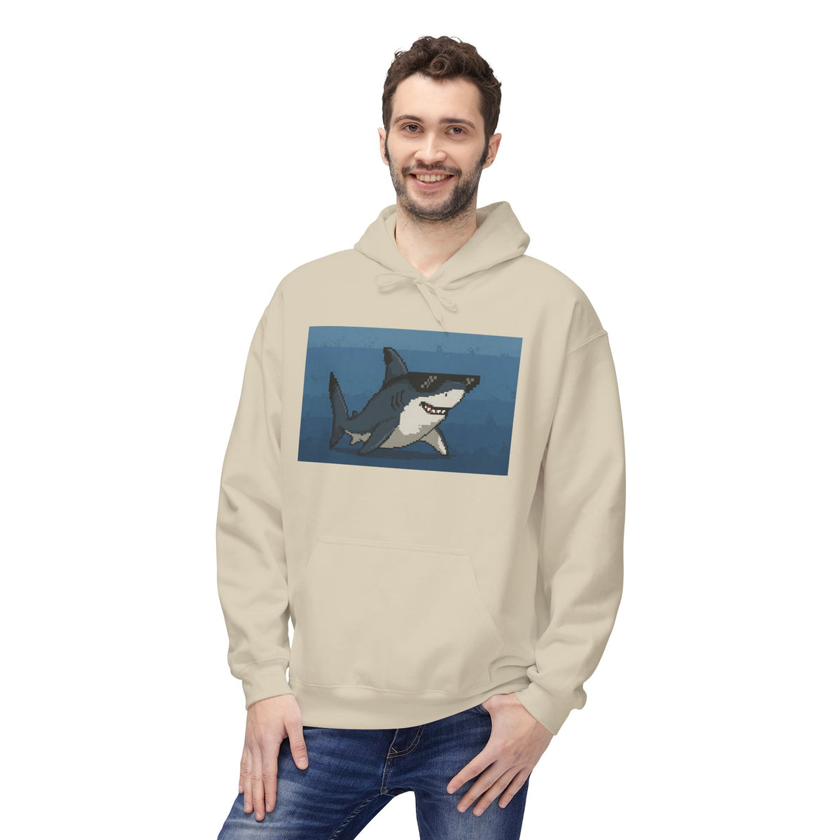 Cool Pixel Shark Unisex Midweight Softstyle Fleece Hoodie