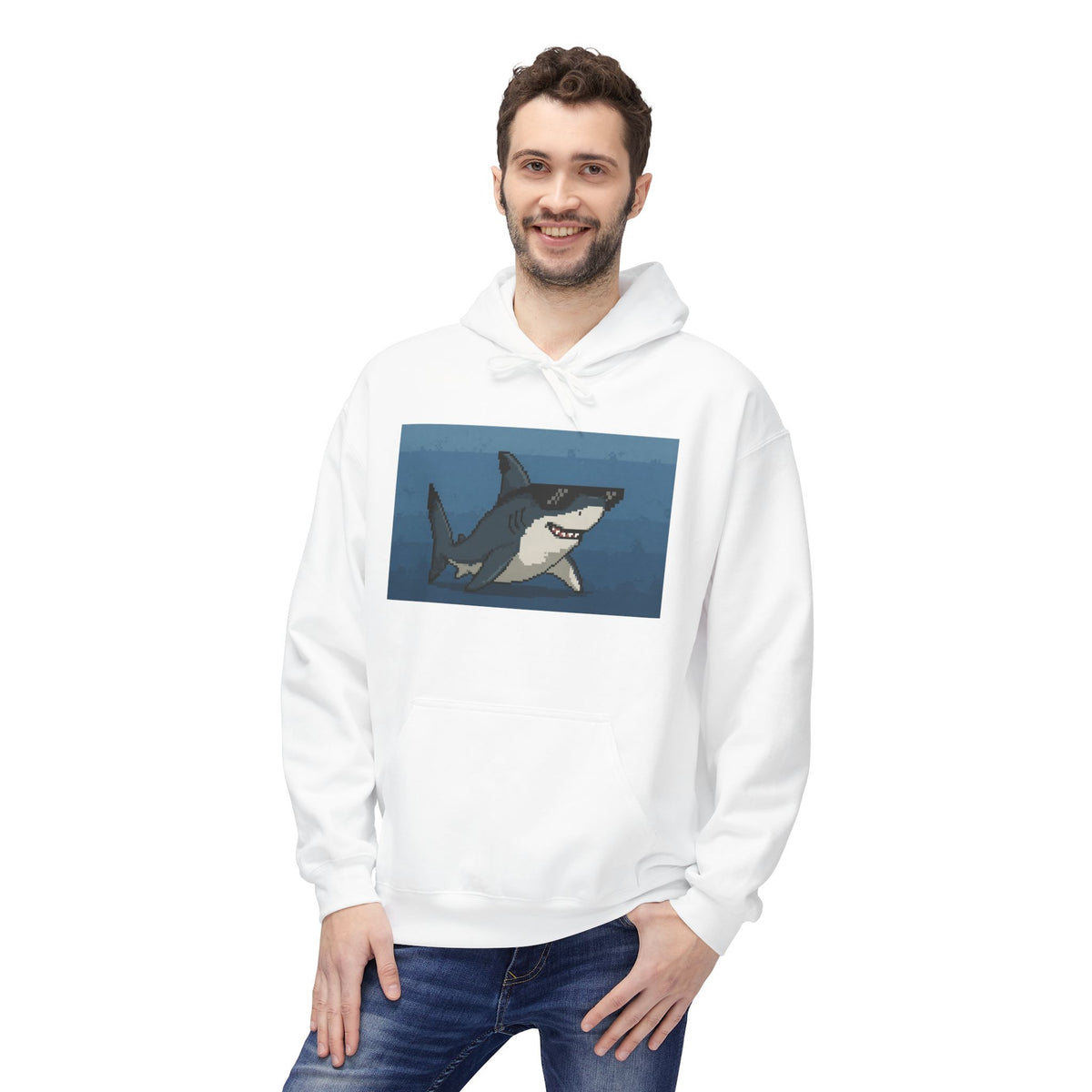 Cool Pixel Shark Unisex Midweight Softstyle Fleece Hoodie