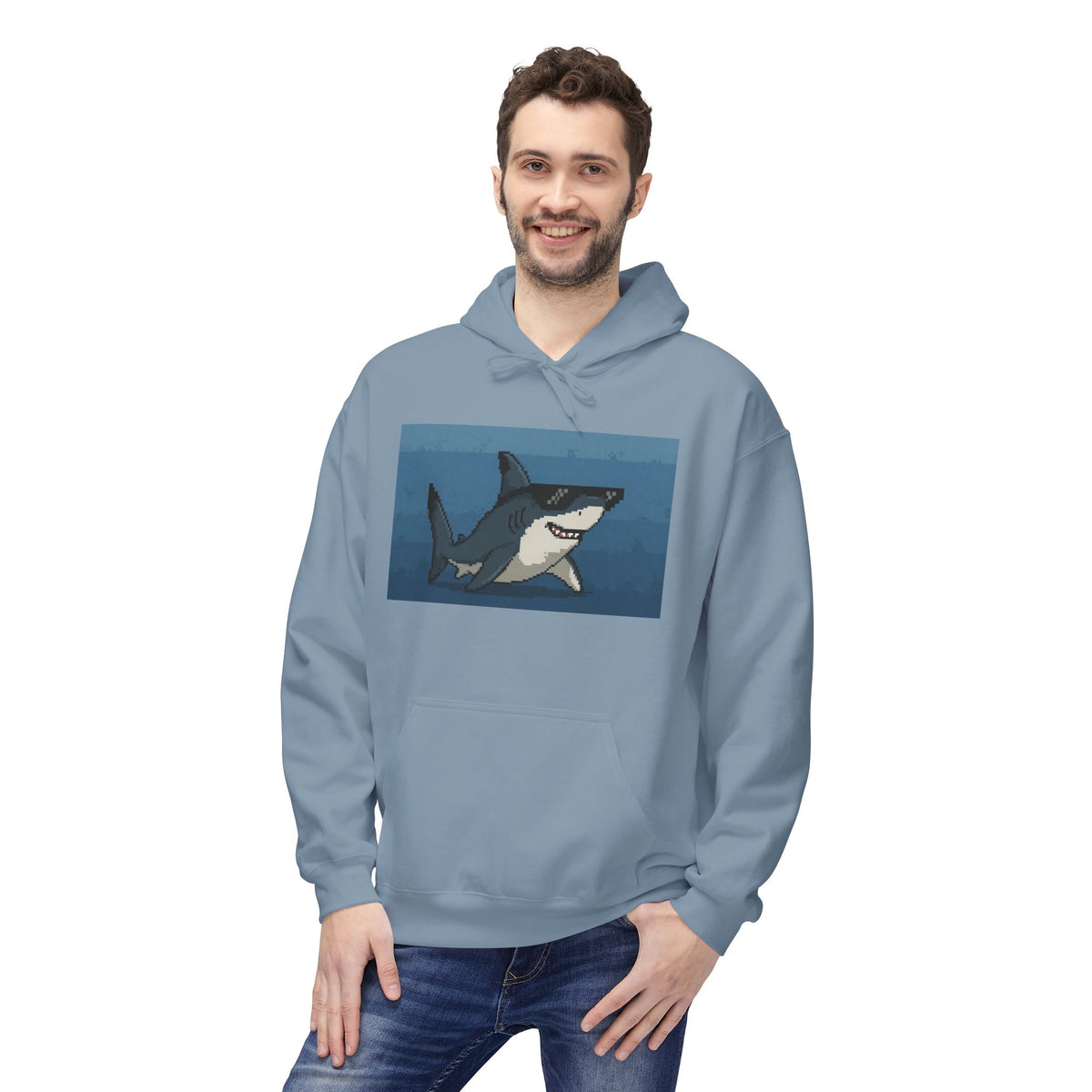 Cool Pixel Shark Unisex Midweight Softstyle Fleece Hoodie